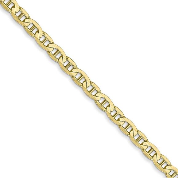 3mm 10k Yellow Gold Concave Anchor Chain Necklace 20 Inch